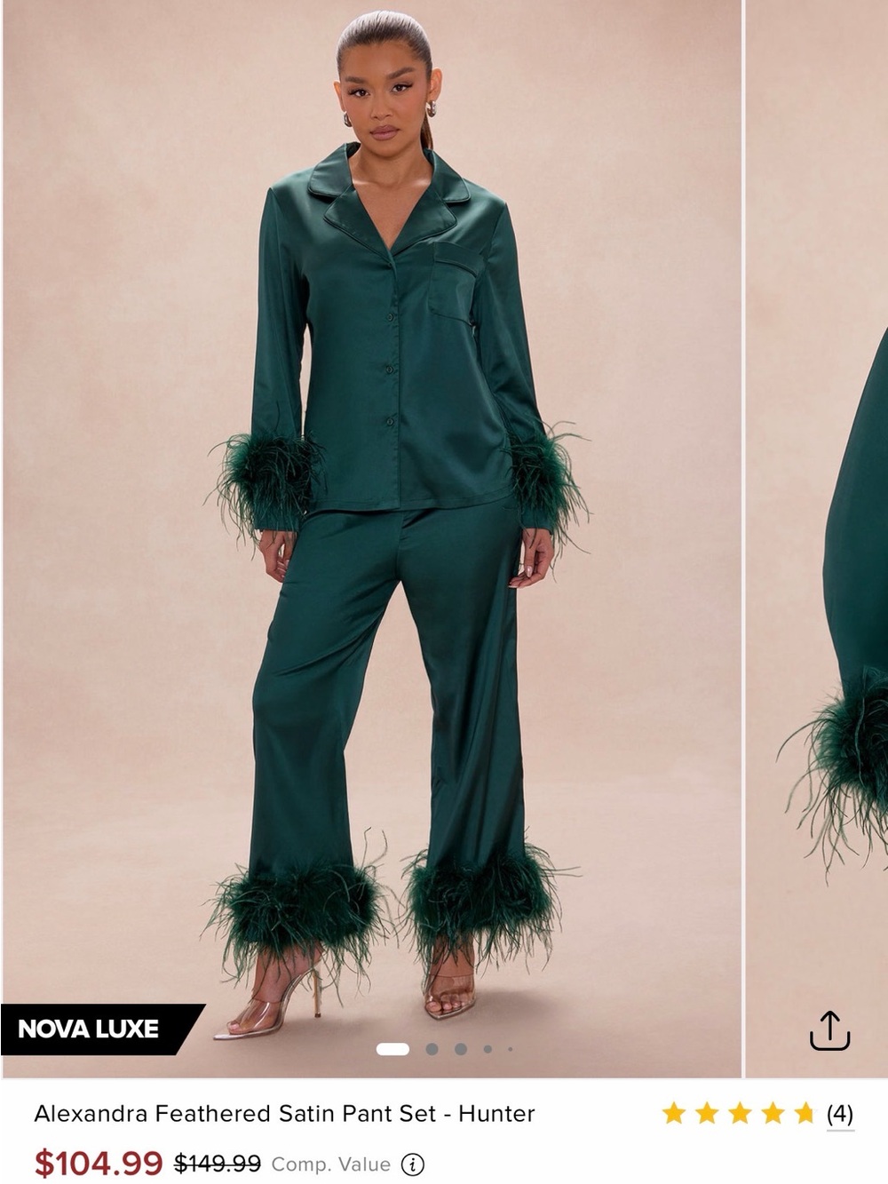 FashionNova hunter green feathered set